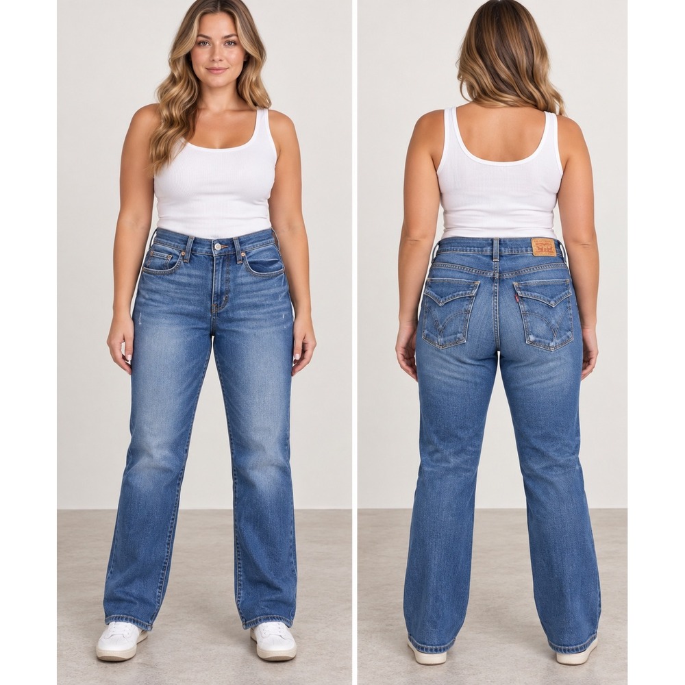 Levis 505 Straight Leg Jeans Medium Wash Blue Denim Size 12 M
